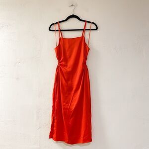 Christian Lacroix Square Neck Cutout Satin Dress in Orange Small